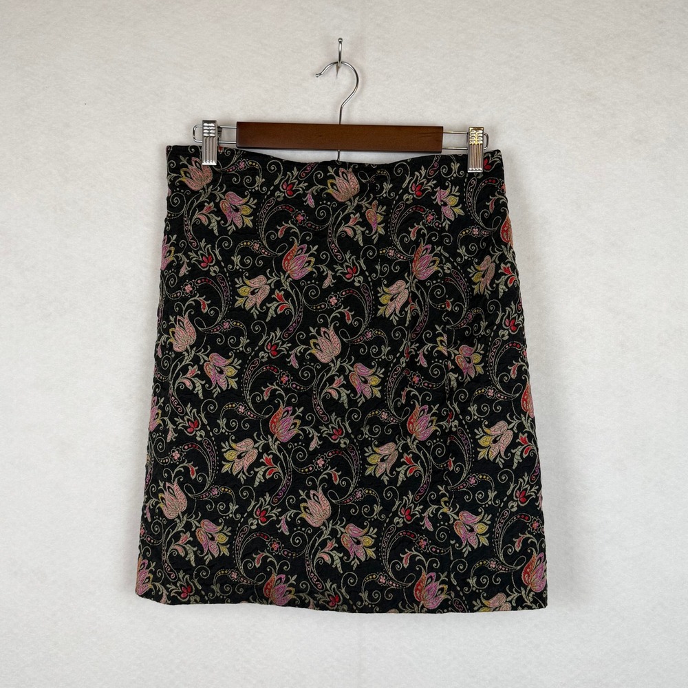 Vintage C'est Comme Ca Skirt Womens 11 Black Floral Paisley Made in Italy Boho